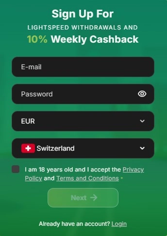 Fastpay Casino Australian registration interface with account sign-up fields