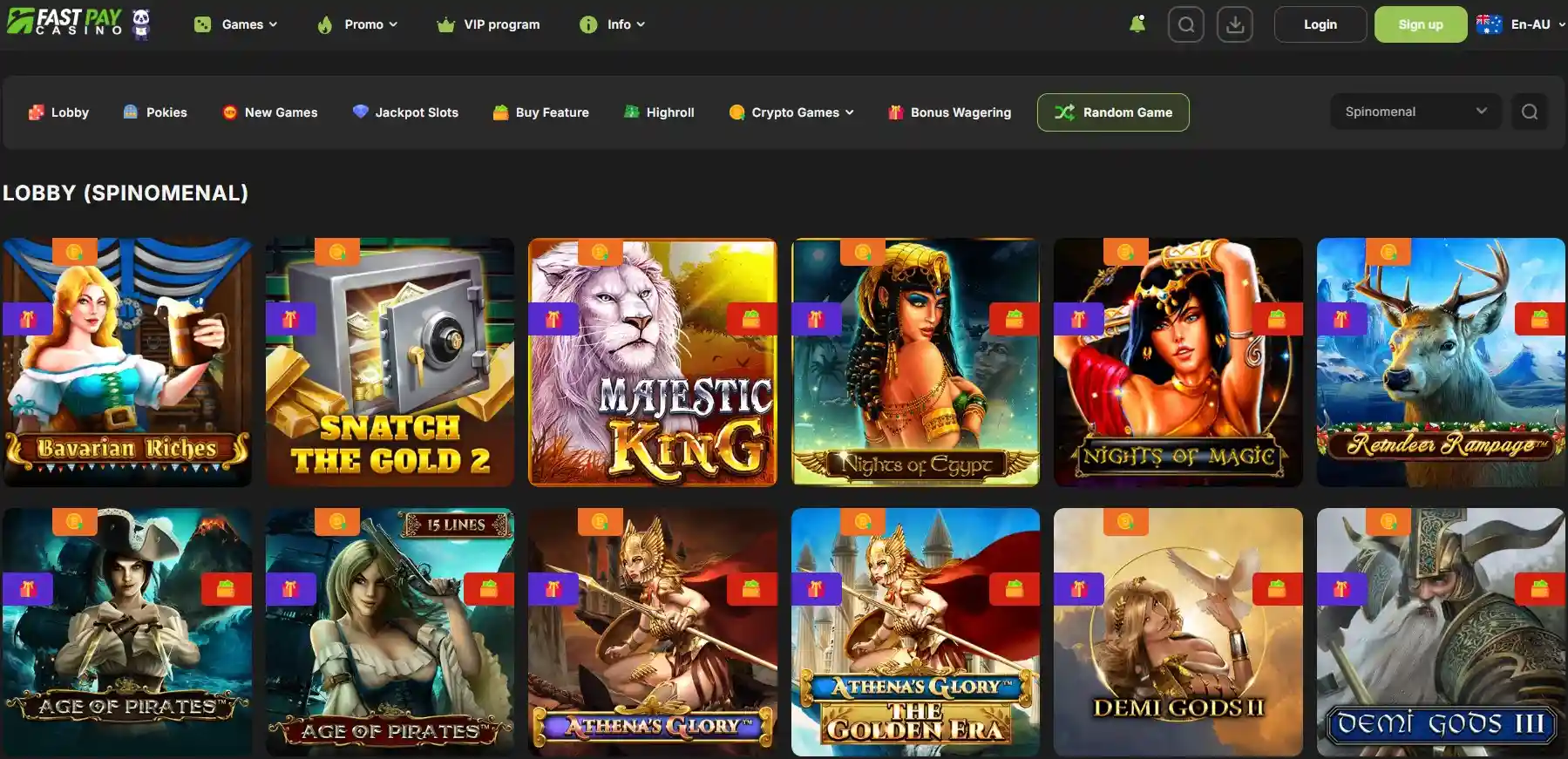 Fastpay Australia casino game lobby and provider selection